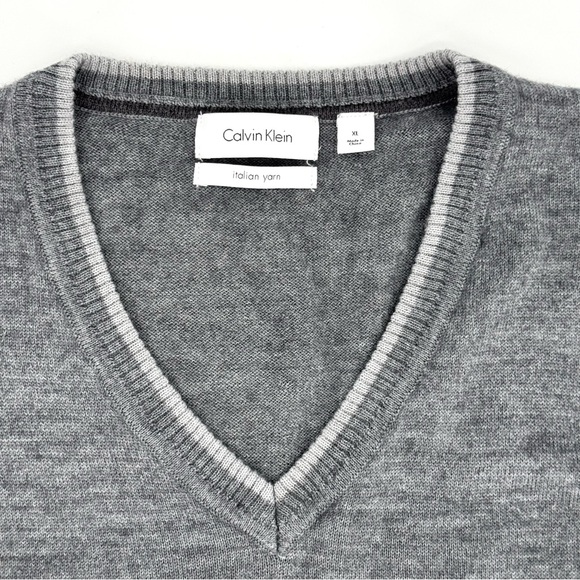 Calvin Klein Merino Wool Italain Knit Blend Color-block Striped V Sweater - Picture 4 of 11